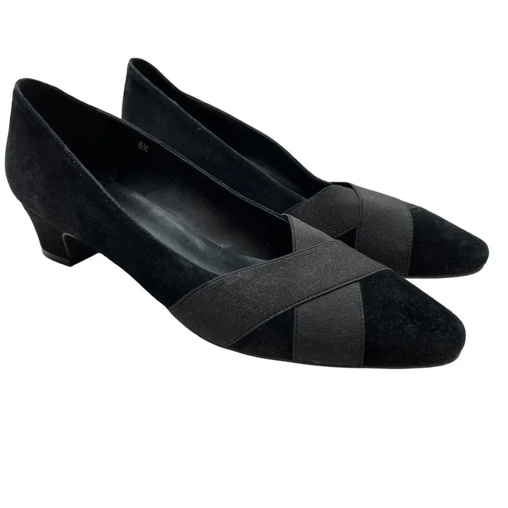 VAN ELI VANELI Black Suede Genuine Leather Kitten Heels Slip On Shoes sz 8 M